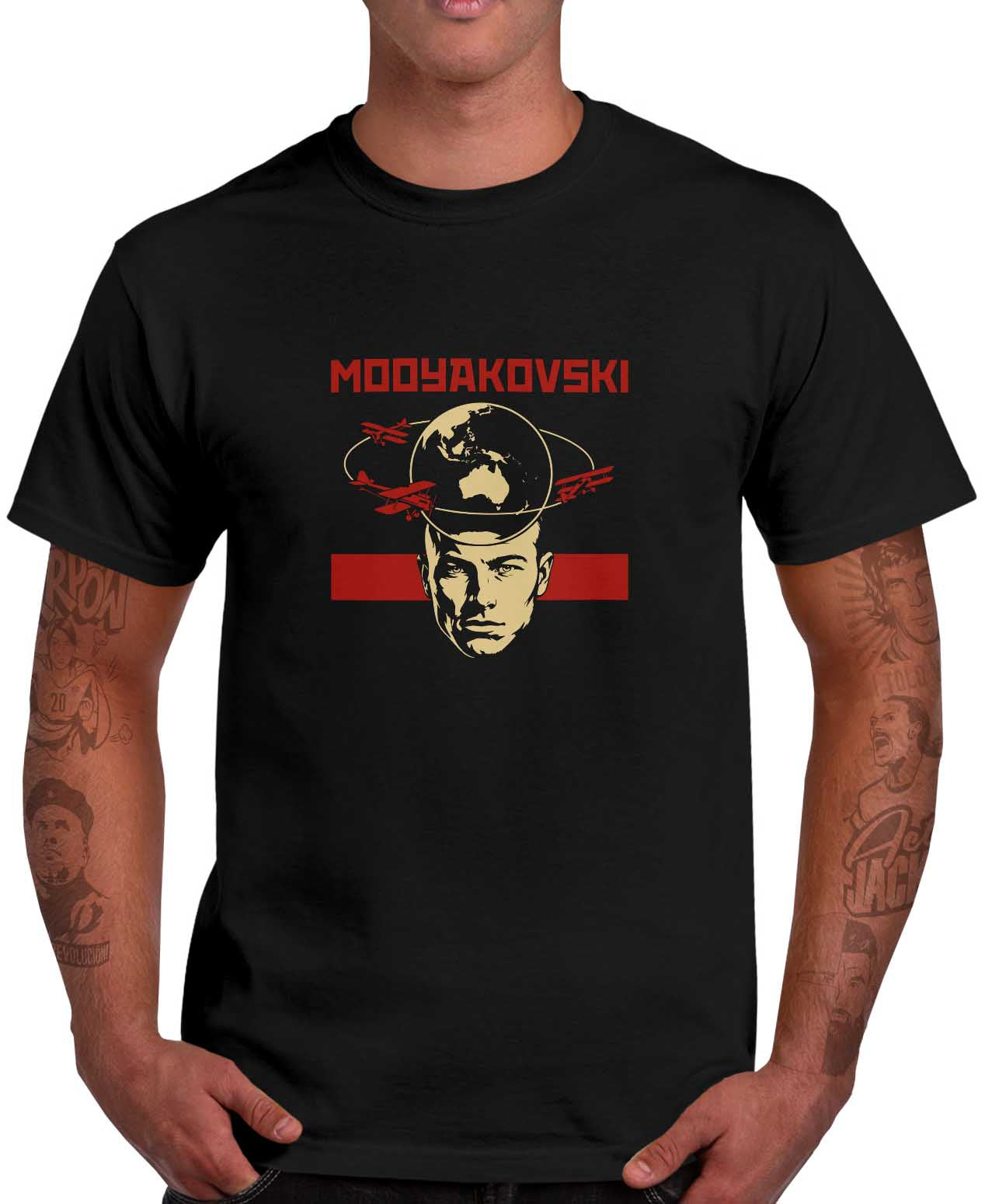 Strip Tees Mooyakovski tee, Aaron Mooy drawn as a Soviet-era futurist poster